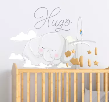 Sticker Chambre Enfant éléphant nuages prénom - TenStickers