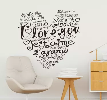 Sticker Saint Valentin Coeur Je t'aime Polyglotte - TenStickers