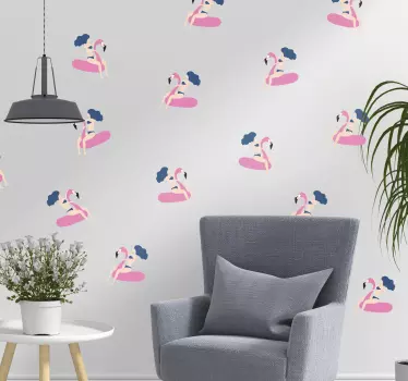 Sticker Mural Dessin Motif Flamant Rose - TenStickers