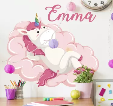 Sticker Chambre Enfant Licorne sur un petit nuage - TenStickers