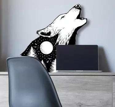 Sticker Mural Loup à la lune - TenStickers