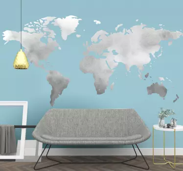 Sticker Mappemonde Continents aquarelles - TenStickers