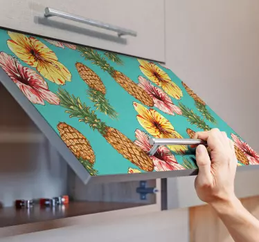 Sticker Pour Meuble Fleurs et Ananas - TenStickers