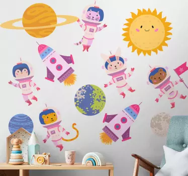Sticker espace aventure mignonne d'astronautes - TenStickers