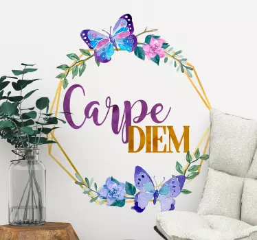 Sticker motivation "Carpe Diem" avec papillons - TenStickers