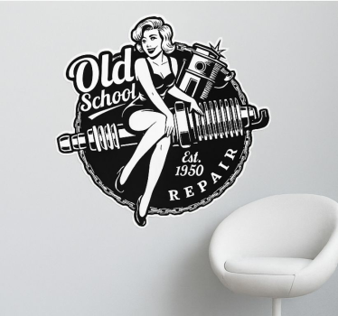 Sticker moto pin-up de garage vintage - TenStickers