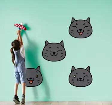 Sticker Mural 9 chats mignons de bande dessinée - TenStickers