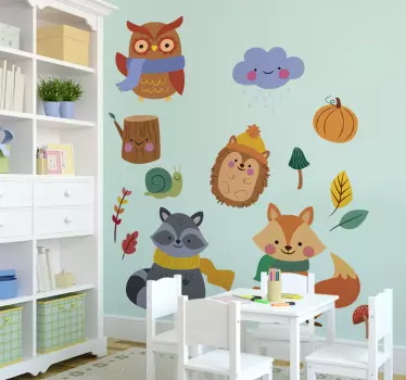 Sticker mural animaux en automne - TenStickers
