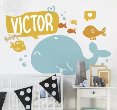 Sticker mural Animaux océan Baleine et nom - TenStickers