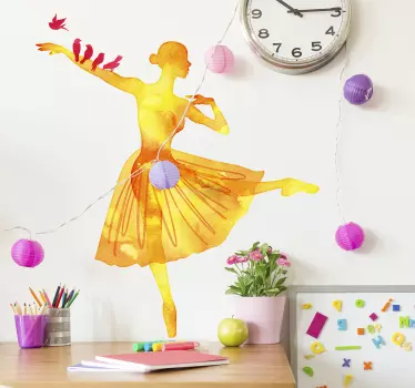 Sticker mural ballerine aquarelle avec oiseaux - TenStickers