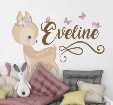Sticker chambre enfant biche et prénom - TenStickers
