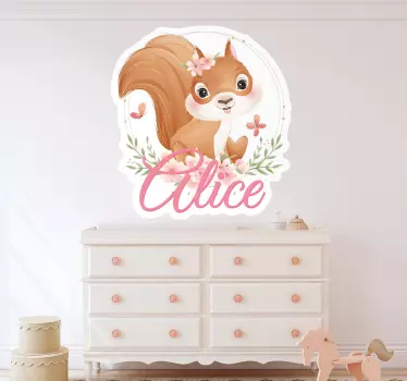 Sticker Chambre écureuil mignon pour fille avec prénom - TenStickers