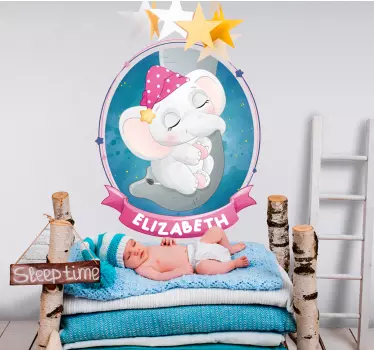 Sticker Mural Chambre Enfant éléphant mignon pour fille avec nom - TenStickers