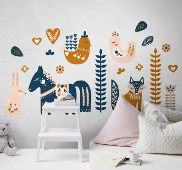 Sticker mural chambre enfant nordique animal - TenStickers