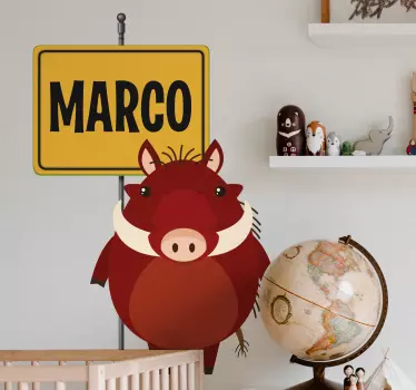 Sticker Mural Chambre Enfant Wartog animal sauvage avec nom - TenStickers