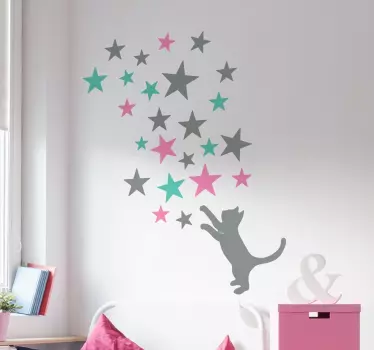 Pack Sticker mural chat et 24 étoiles - TenStickers
