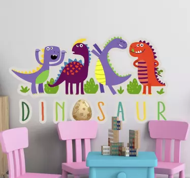 Sticker mural dinosaure amis dinosaures colorés - TenStickers