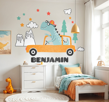 Sticker mural dinosaure conduire une voiture - TenStickers