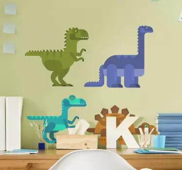 Sticker mural dinosaure dinosaures colorés en mouvement - TenStickers