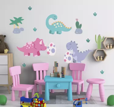 Sticker mural dinosaure dinosaures de dessins animés colorés - TenStickers