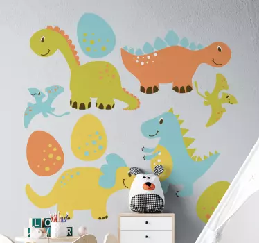 Sticker mural dinosaure ensemble coloré - TenStickers