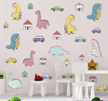 Sticker mural dinosaure figures colorées - TenStickers