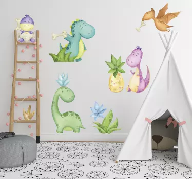 Sticker mural dinosaure figurines adorables - TenStickers