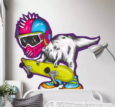 Sticker mural dinosaure skateur cool - TenStickers