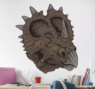 Sticker mural dinosaure tête de tricératops féroce - TenStickers