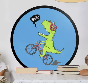 Sticker mural dinosaure vélo pour enfant - TenStickers
