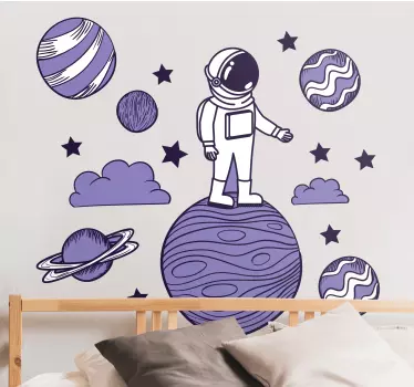 Sticker Mural Espace Astronaute dessiner avec des planètes - TenStickers