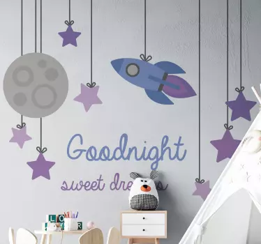 Sticker Mural Espace Bonne nuit avec la lune et 10 étoiles  - TenStickers