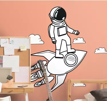 Sticker Mural Espace Fusée astronaute et étoiles - TenStickers