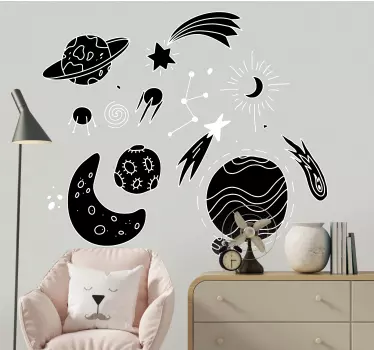 Sticker Mural Espace Illustrations cosmiques en noir et blanc - TenStickers