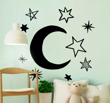 Sticker Mural Espace Pack 9 étoiles avec lune - TenStickers