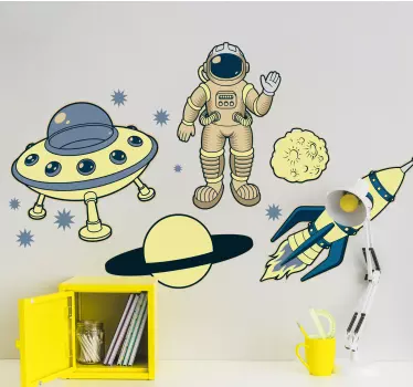 Sticker espace planètes, astronautes et fusée - TenStickers