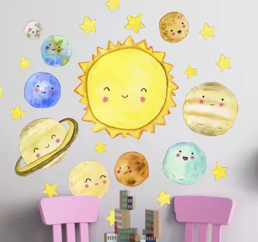 Sticker Mural Espace Système solaire adorable aquarelle - TenStickers