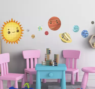 Sticker Mural Espace Visages de dessin animé du système solaire - TenStickers