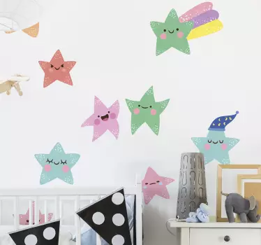 Pack de 11 Sticker mural étoiles colorées pour enfant - TenStickers