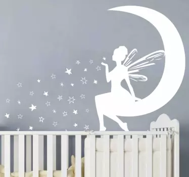 Sticker Mural Fée soufflant des étoiles sur la lune - TenStickers