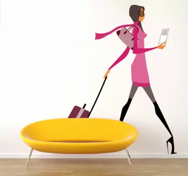 Sticker mural femme valise - TenStickers