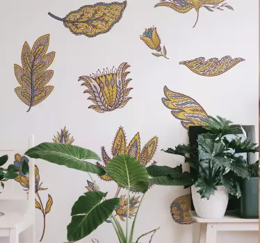 Pack de 12 Sticker mural fleurs colorées style paisley - TenStickers