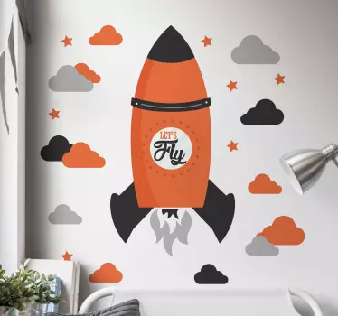 Sticker mural fusée enfants volons - TenStickers