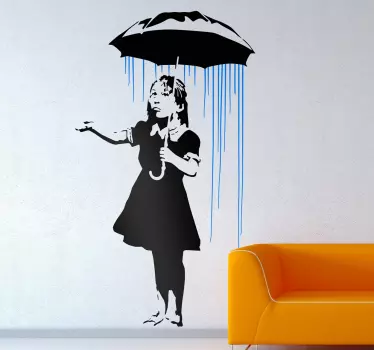 Sticker mural graffiti Banksy fille sous la pluie - TenStickers