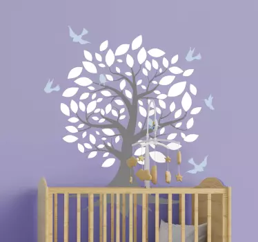 Sticker Mural Illustration Arbre et feuilles blanches - TenStickers