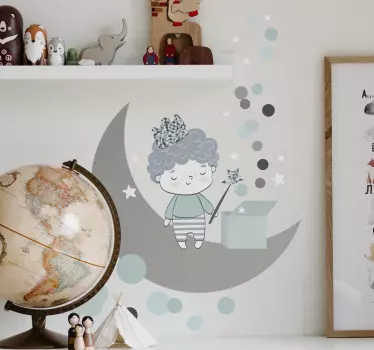 Sticker Mural Illustration Bébé avec un cadeau magique sur la lun - TenStickers