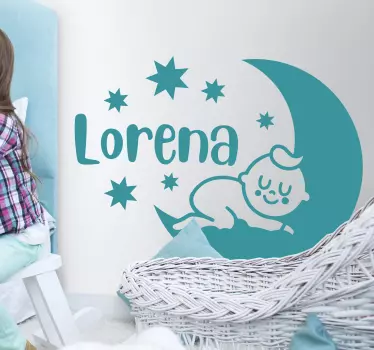 Sticker Mural Illustration Bébé sur la lune avec des étoiles - TenStickers