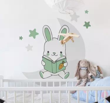 Sticker Mural Illustration Lapin lisant sur la lune - TenStickers