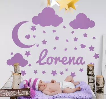 Sticker Mural Illustration Pluie d'étoiles avec nom - TenStickers
