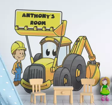 Sticker Mural Jouet Tracteur et homme avec son propre nom - TenStickers